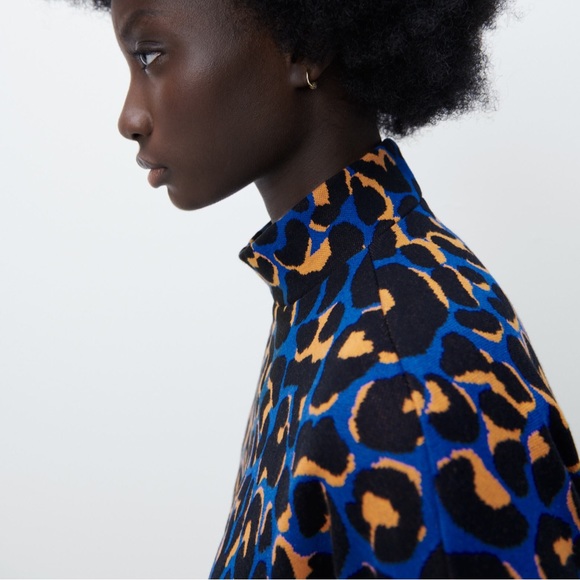 Zara Jacquard Patterned Sweater Cheetah Print Turtleneck - Picture 5 of 15